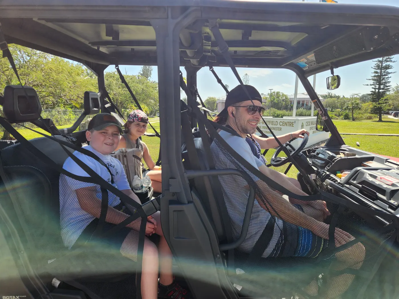 Guests in an open-side buggy