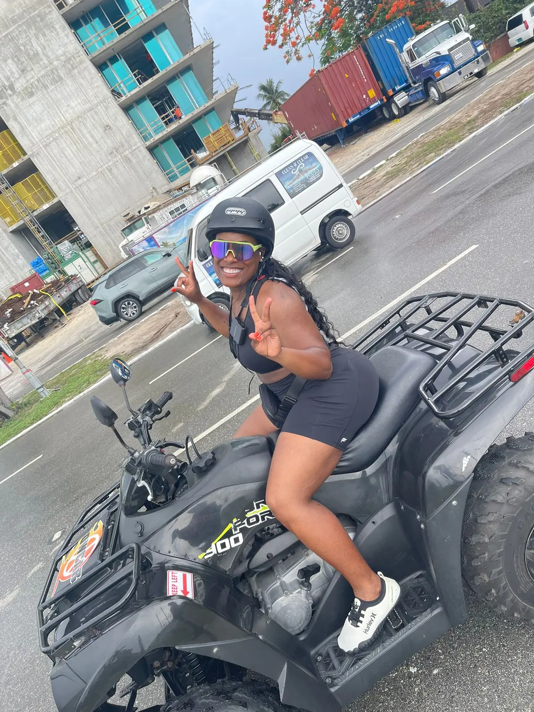 Riding an ATV through town