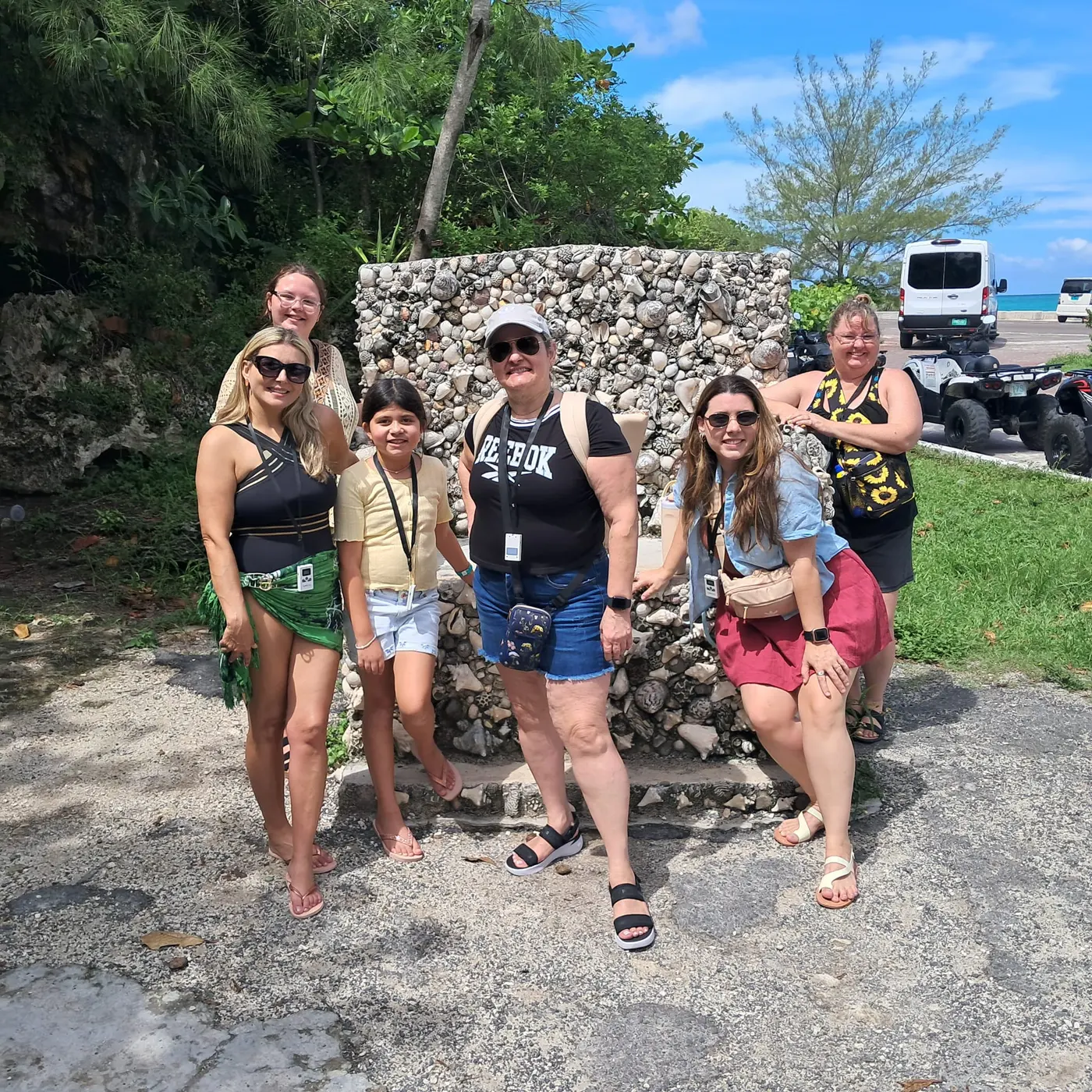 A tour group at the stone throne seat