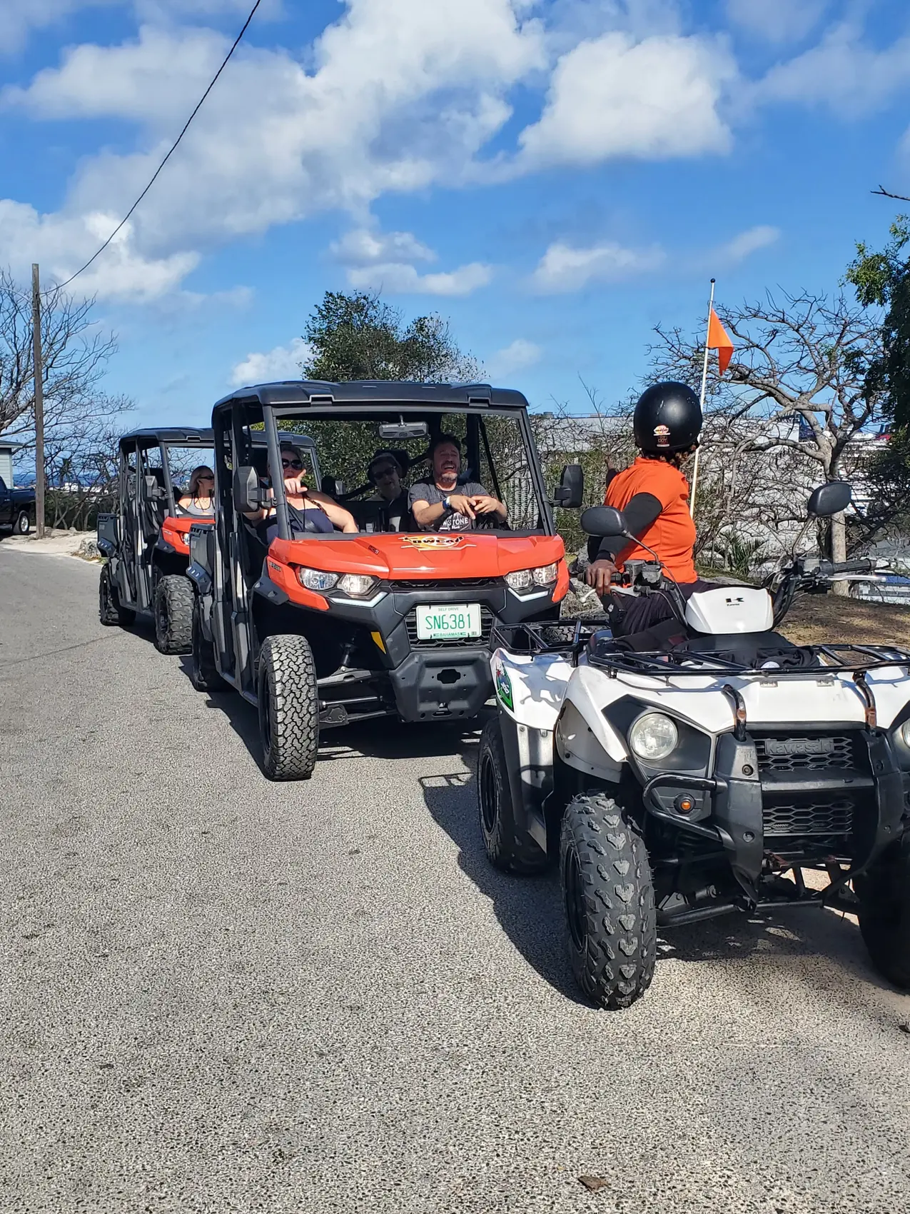 Bowcar jeeps and ATVs driving in convoy