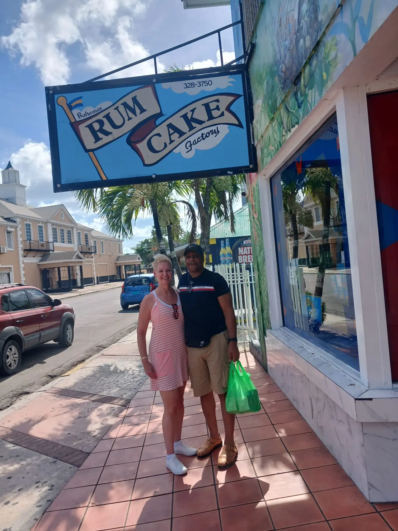 Guests outside the Bahamas Rum Cake Factory