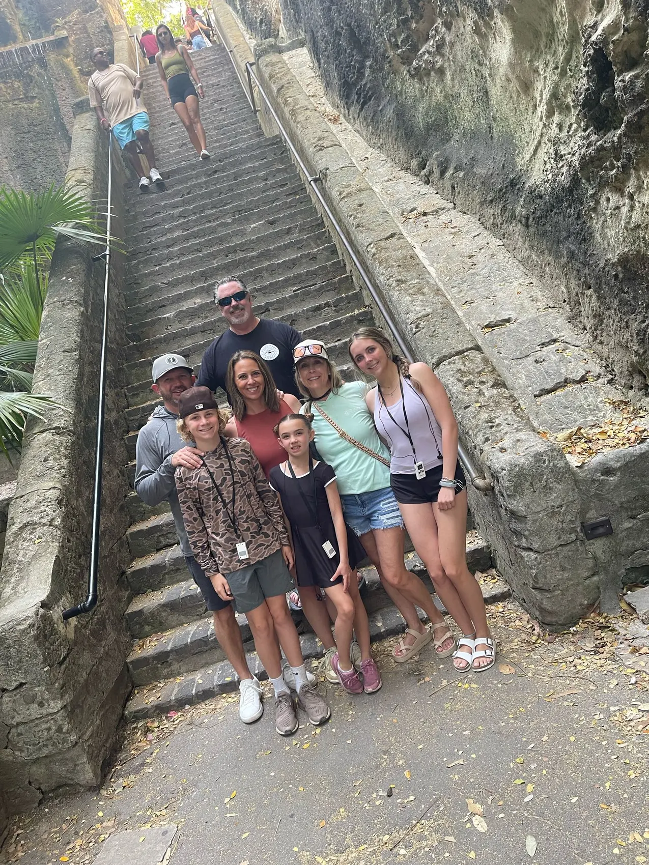 A family standing on the Queen’s Staircase